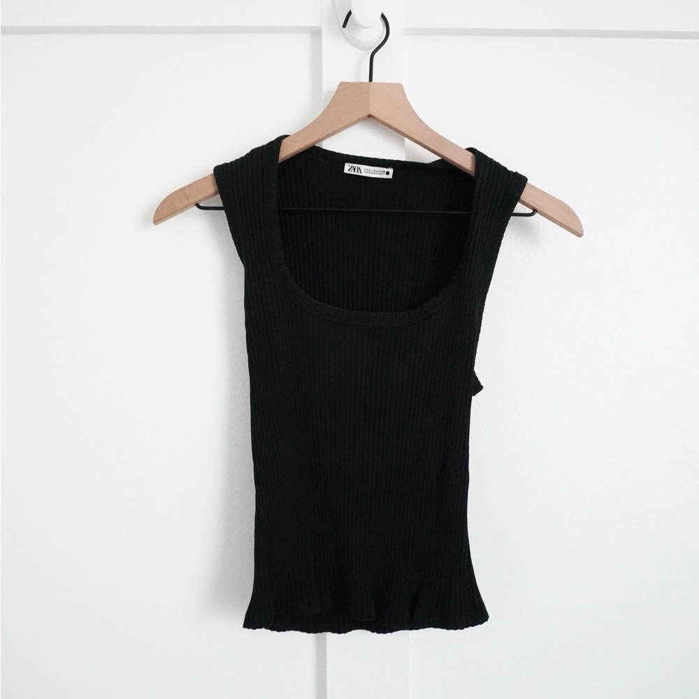 Zara Ribbed Black Scoop Neck Tank Top